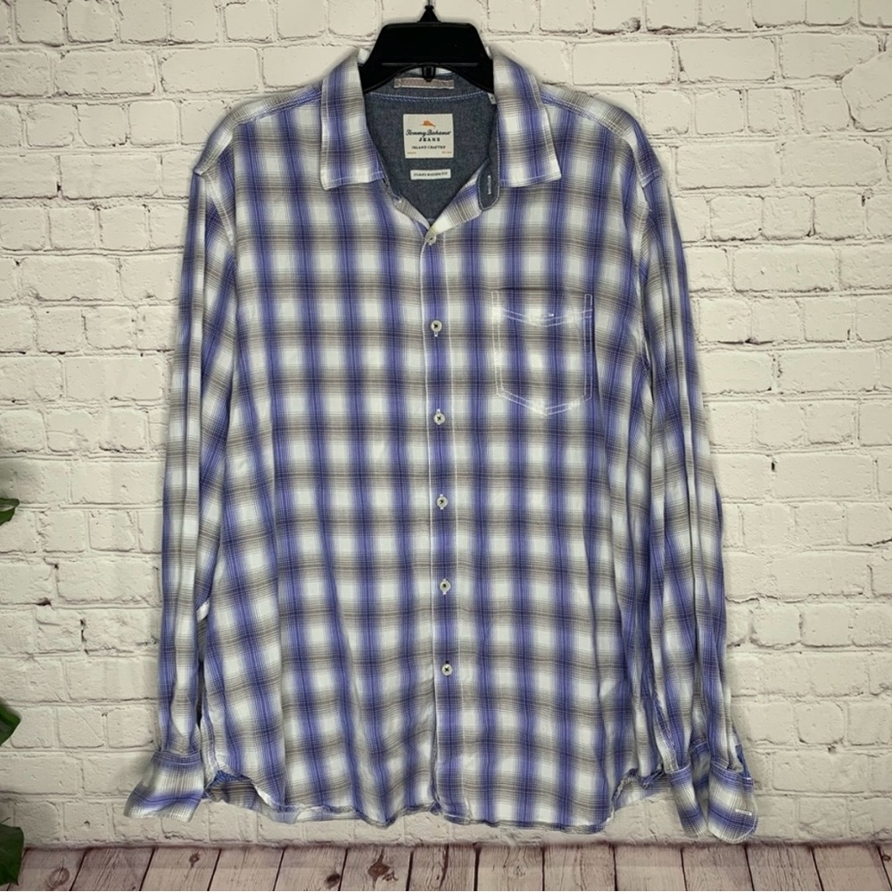 Tommy Bahama Mens Blue Island Modern Fit Plaid Button Up Long Sleeve Shirt XL